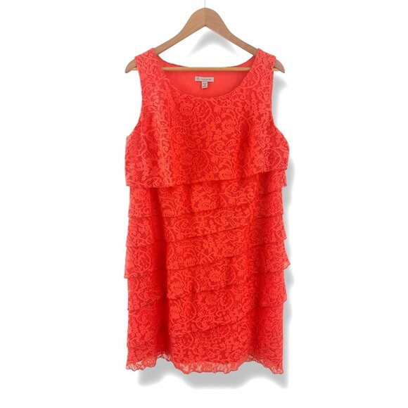 Dressbarn Orange Lace Tiered Layered Sleeveless Dress Size 14W 1X Plus Sz Summer - Picture 1 of 8